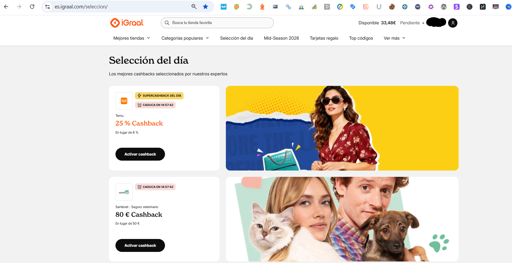 Ofertas del día para ahorrar más en Temu usando cashback
