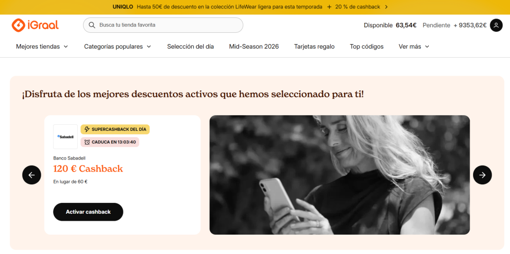 Oferta Súper Cashback del Día en Banco Sabadell