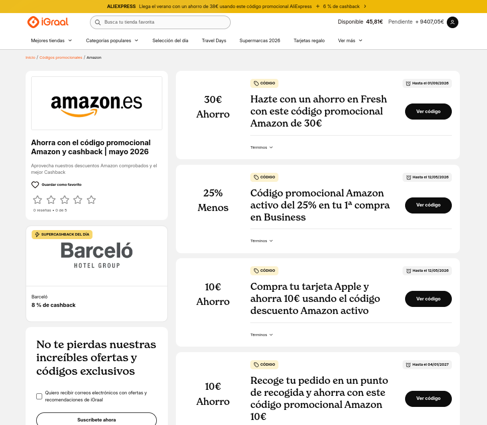 Cupones, códigos descuento y cashback en Amazon para ahorrar más
