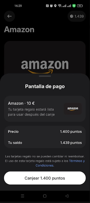 👉 Mis Tarjetas Regalo obtenidas (pruebas de pago) - Esta la he canjeado en Revolut obteniendo revpoints que he cajeado al alcanzar 1.400 revpoints que he cambiado por 10€ de saldo