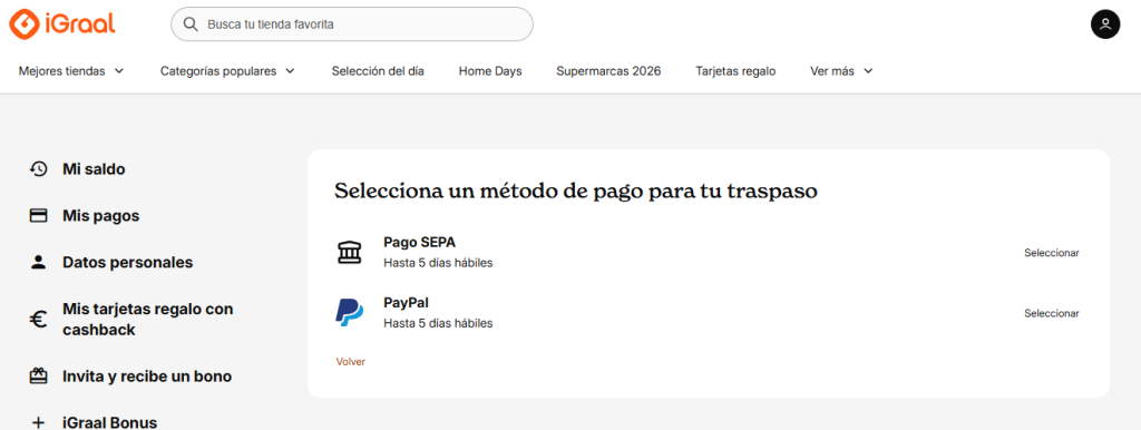 Seleccionamos el método de pago