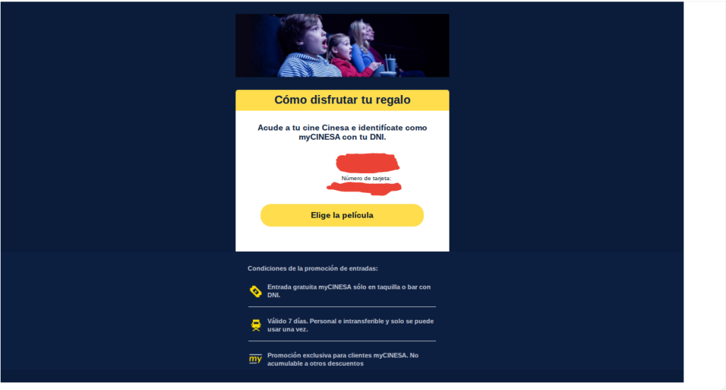 Mi entrada de Cinesa gratis que recibí el día de mi cumpleaños