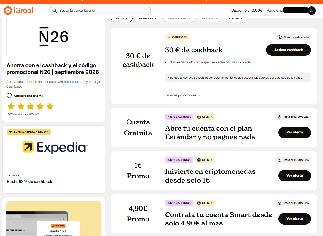 Código promocional N26 en España: promoción y 30 euros de cashback en septiembre de 2026