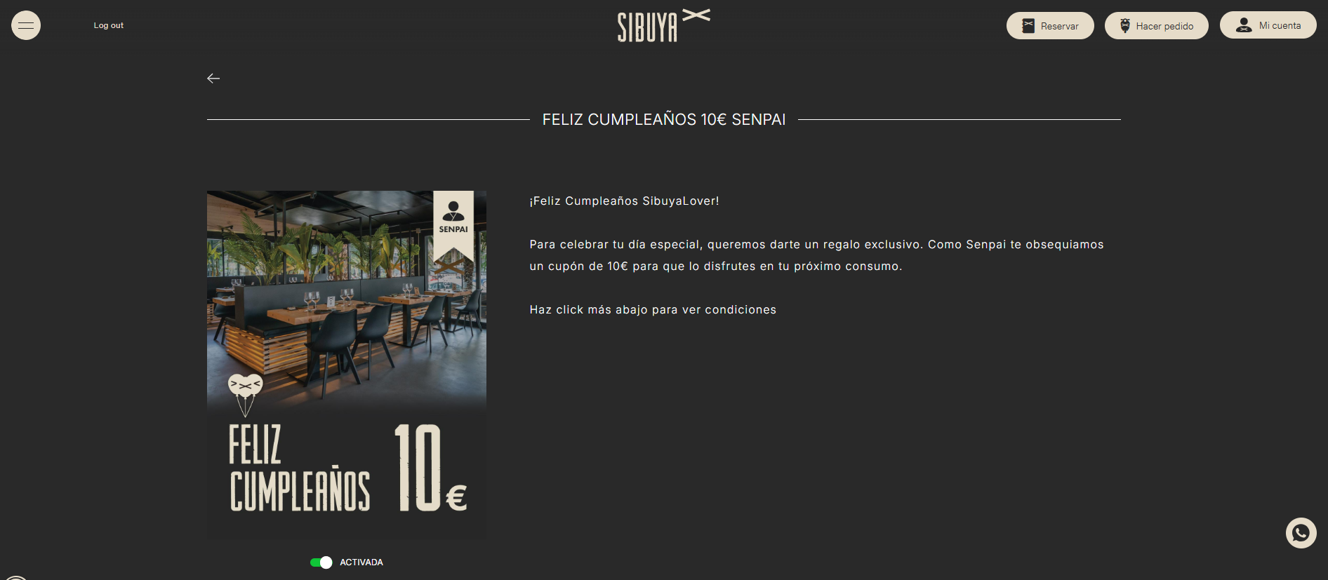 Cupón de 10 euros de descuento de Sibuya por tu cumpleaños