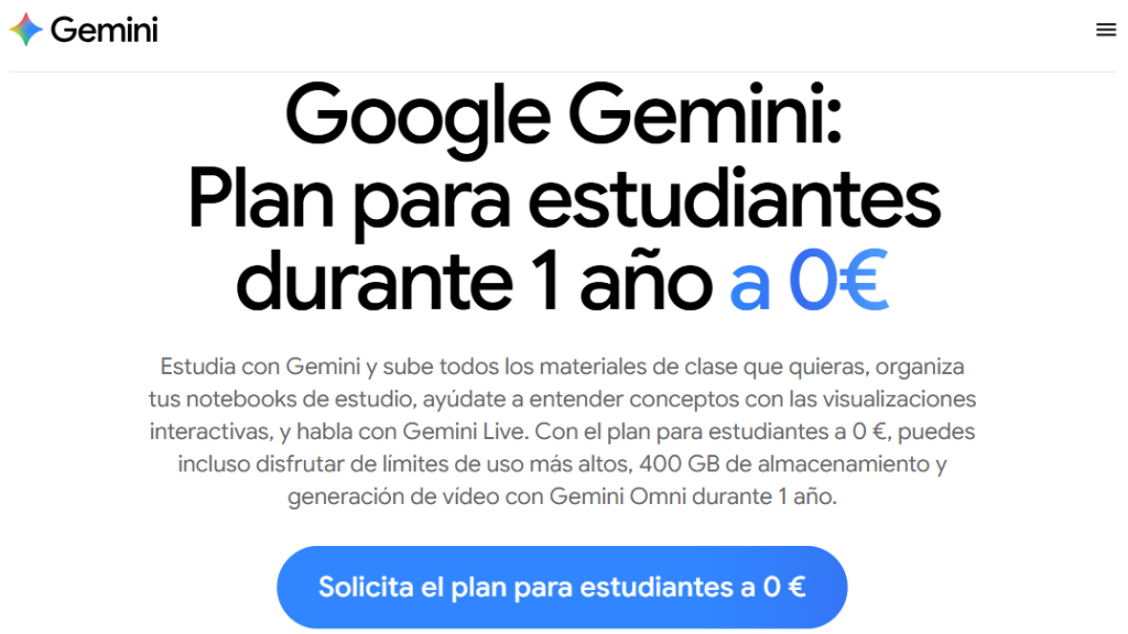Google Gemini para estudiantes: IA gratis durante un año
