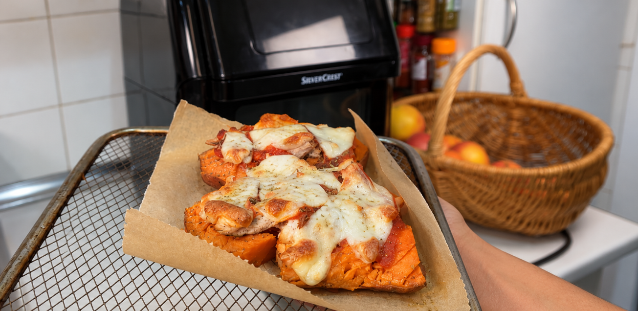 Receta de boniato en freidora de aire Lidl relleno de pollo y mozzarella